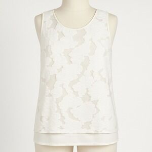 Halogen White Floral Lace Sheer Tank Top Womens L Layered Dainty Coquette Fairy